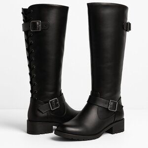 NWT | Wanted “Lady Luck” Black Knee-High Boots | Lace-Up Back | Size 7.5